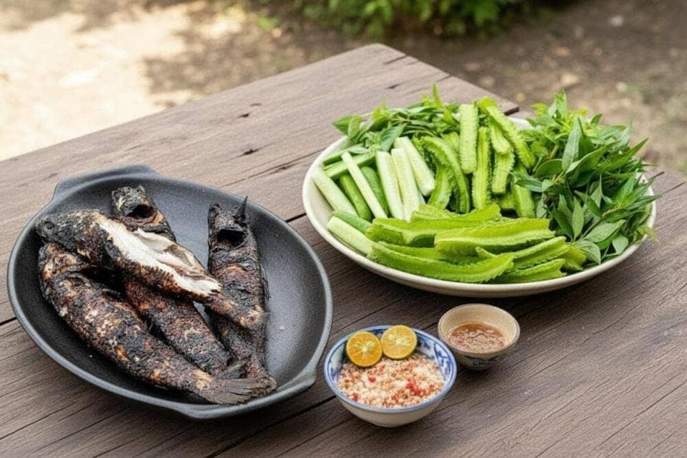 Cá lóc nướng trui mộc mạc, đậm chất miền Tây.