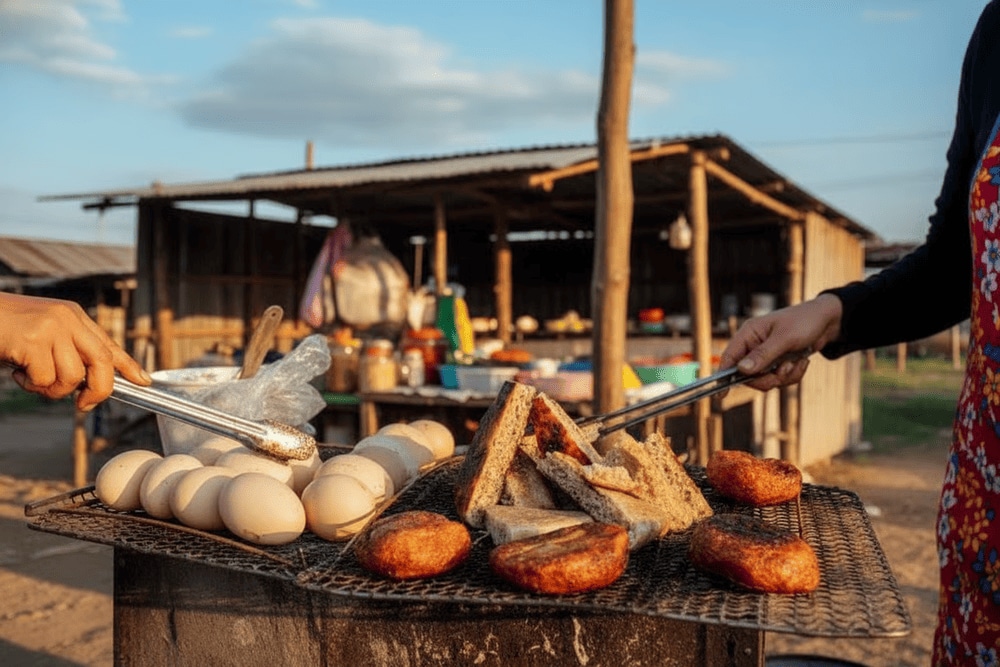 Bánh làm từ bột gạo nếp, được tạo hình tam giác, thường ăn kèm với mật ong hoặc các loại gia vị