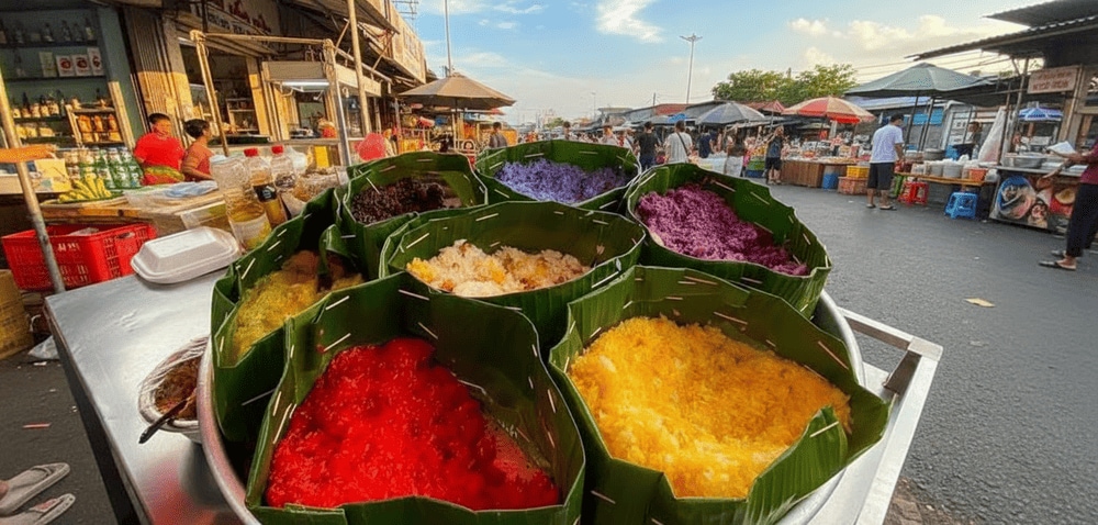 Món xôi ngọt, dẻo được tạo màu từ nguyên liệu tự nhiên, thường xuất hiện trong các dịp lễ hội