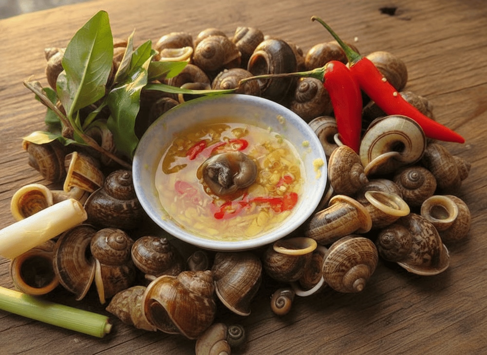 Ốc núi thơm ngon, dậy vị khi ăn kèm với nước mắm gừng