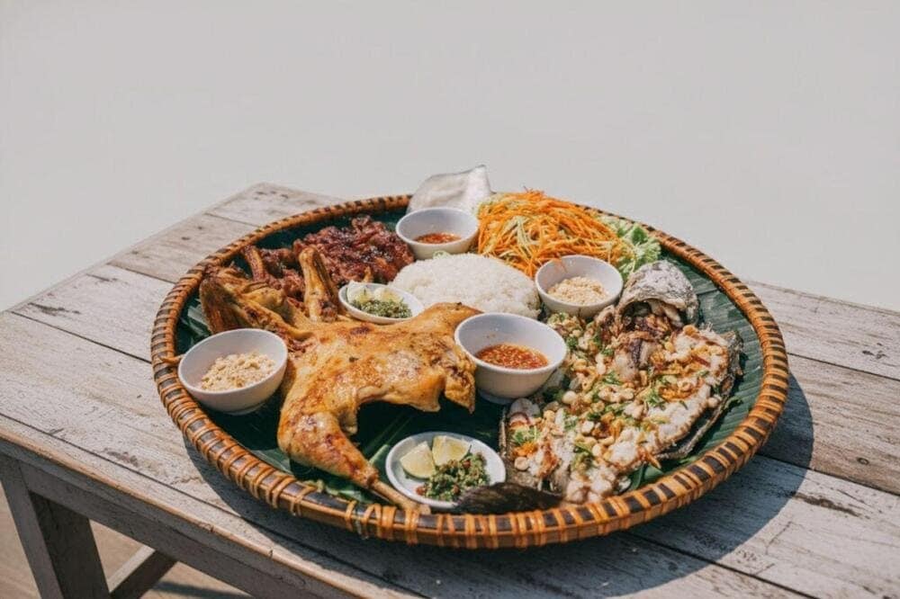 Gà nướng chấm muối cheo