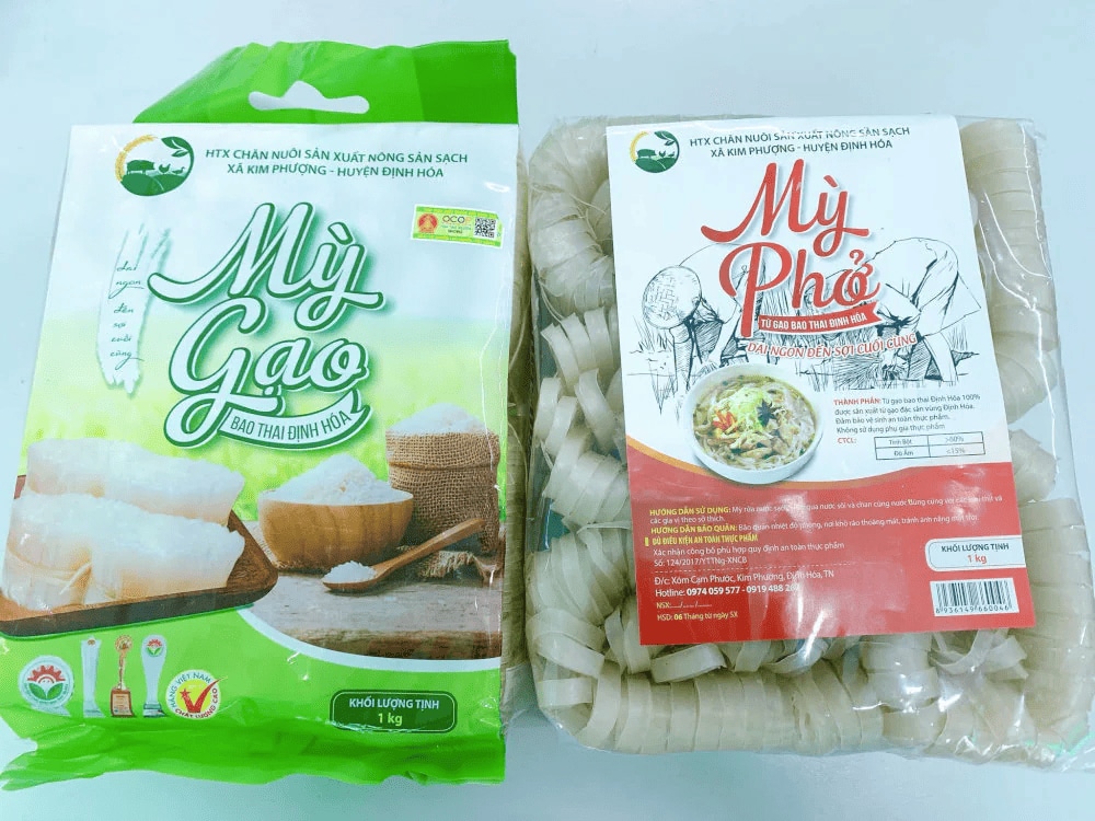 Gạo Bao Thai Định Hóa được làm thành nhiều chế phẩm khác nhau (Nguồn: Mỳ Gạo Bao Thai Định Hoá Ngọc Thuỷ)
