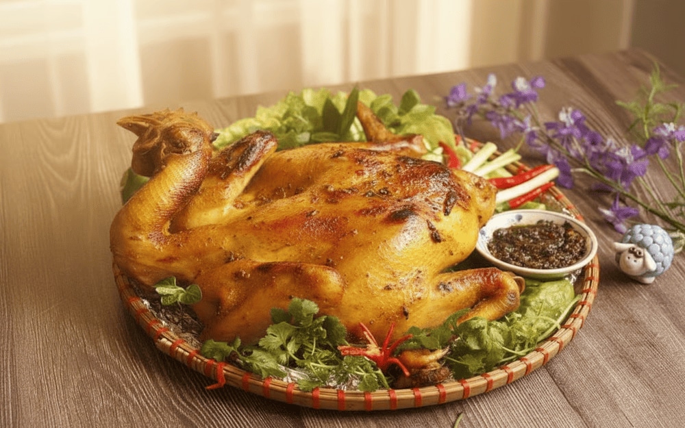 Gà đồi nướng lá mắc mật