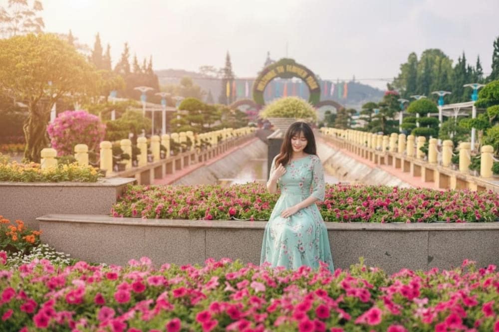 Du khách check in vườn hoa thành phố.