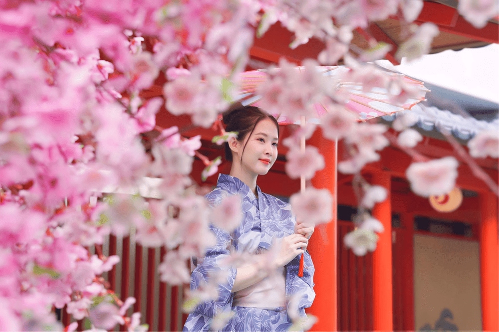 Công viên được thiết kế theo phong cách Nhật Bản với nhiều góc check-in đậm chất xứ sở hoa anh đào (Nguồn: Công viên nước Mikazuki Water Park 365)