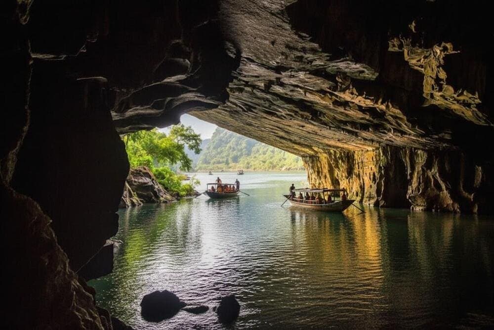 Khoảnh khắc giao thoa giữa ánh sáng và bóng tối tại cửa hang động Phong Nha