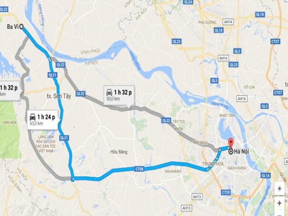 Tuyến đường từ Hà Nội đến Ba Vì tương đối dễ di chuyển
