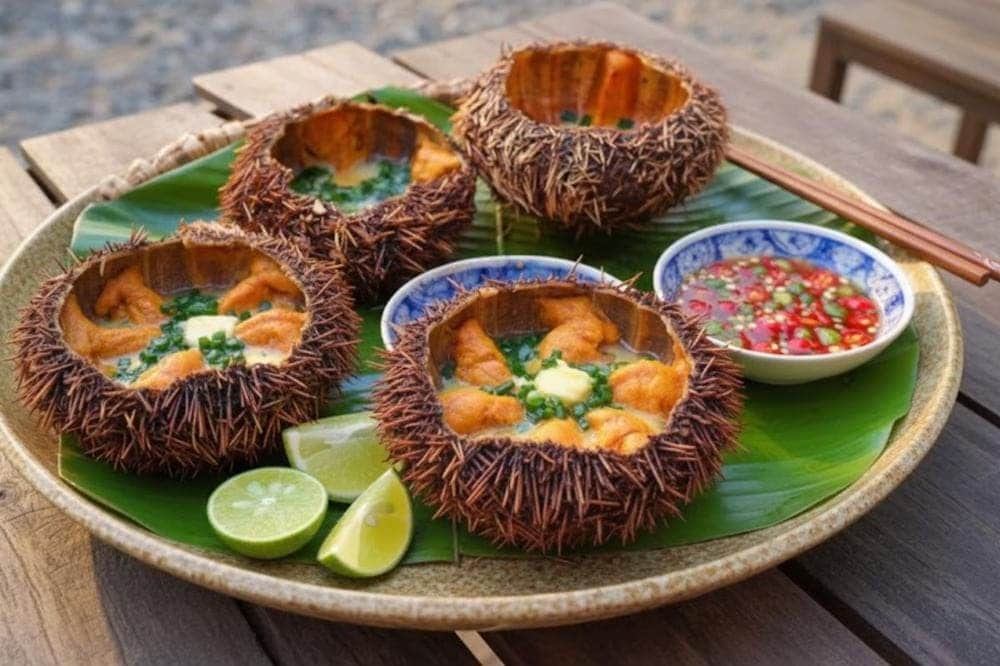 Món ăn được chế biến từ nhum biển tươi.