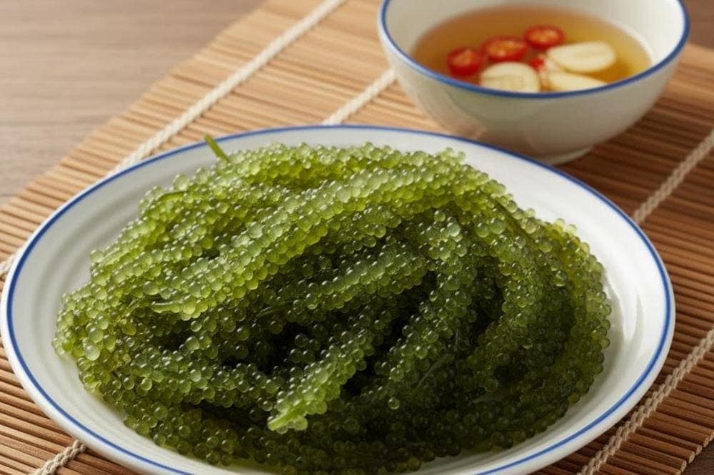 Những chùm rong nho biển xanh tươi.