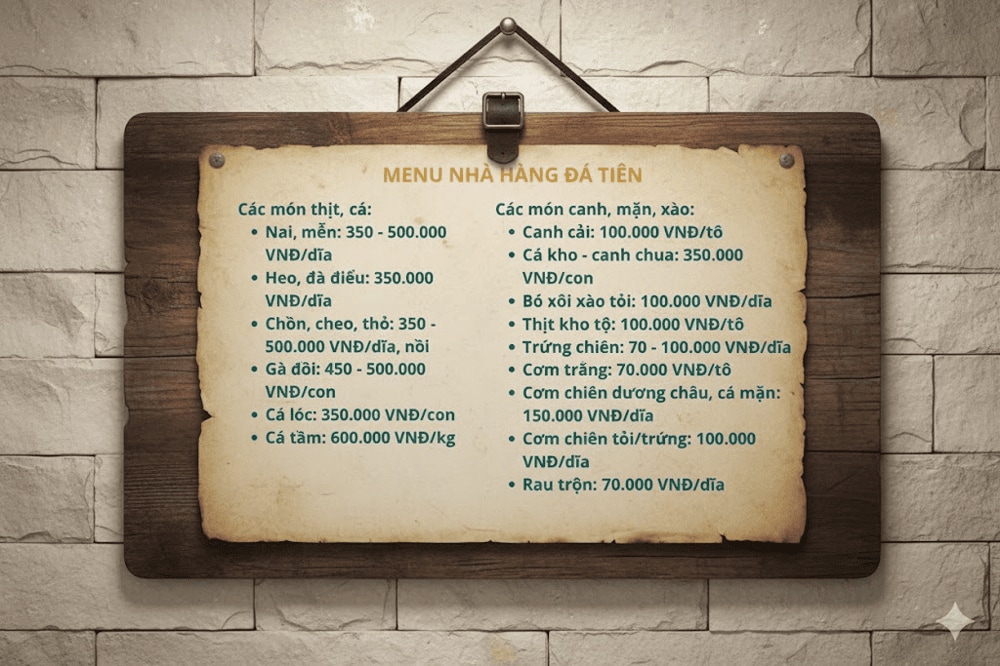 Nhà hàng Đá Tiên với thực đơn đa dạng, phong phú, giúp bạn thưởng thức được các món ăn đặc sản của rừng núi Tây Nguyên