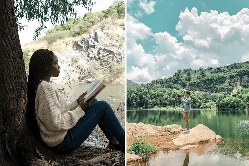 Khi đến hồ Núi Đá, du khách có thể dạo quanh ngắm cảnh, chụp ảnh hoặc cắm trại