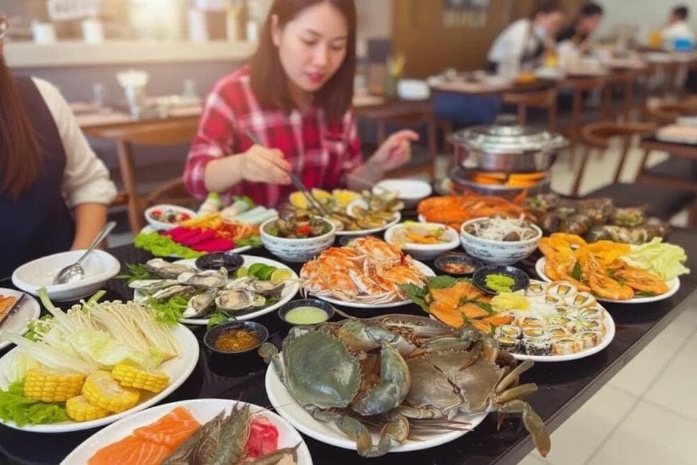 Thưởng thức hải sản tươi ngon ngay tại chỗ.