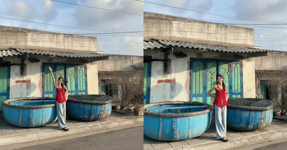 Check-in cạnh các thuyền thúng