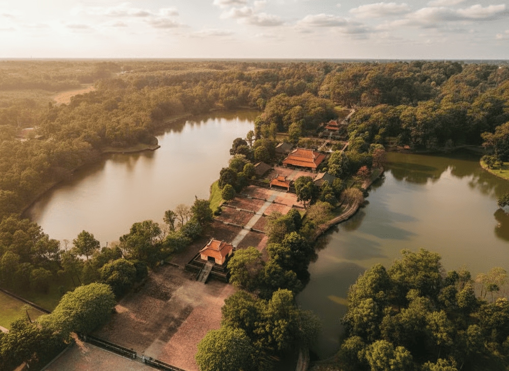 Kiến trúc lăng được bố trí đối xứng hai bên, chạy dọc theo trục Thần đạo dài 700m