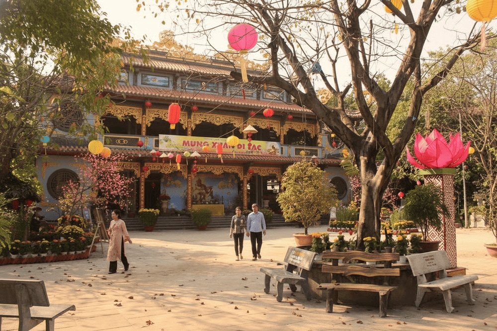 Du khách đến chùa có thể thắp hương, chiêm bái tượng Phật, tham quan kiến trúc và ngồi thiền trong không gian tĩnh lặng