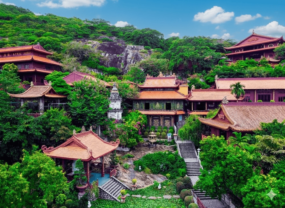 Khu Chùa Hang được xây dựng sát vách núi