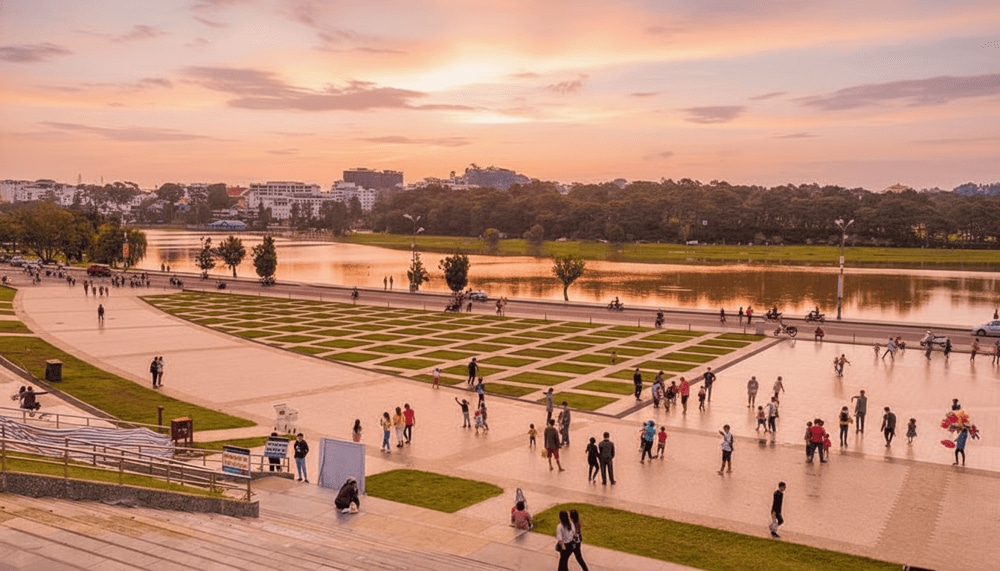 Nhiều du khách dạo chơi, chụp ảnh tại khu vực quảng trường