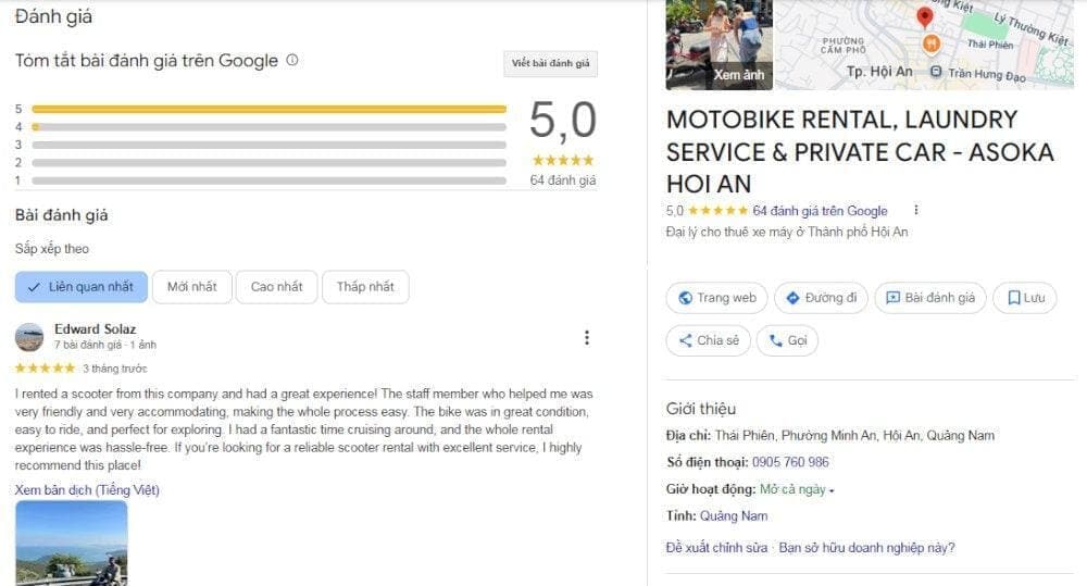 Dịch vụ được đánh giá 5 sao từ 64 người dùng Google