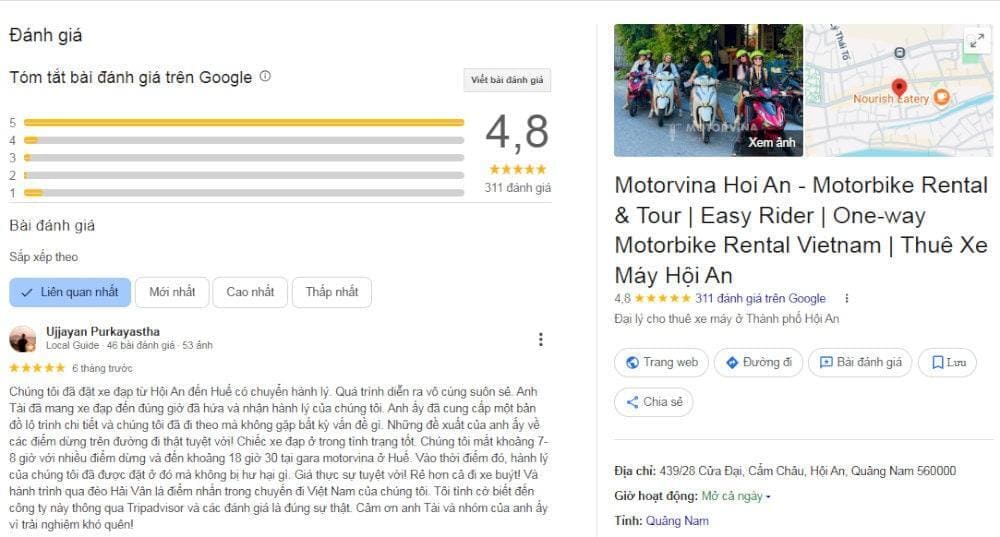 Hệ thống cho thuê xe máy và xe máy điện Motorvina được xếp hạng 4.8 sao với hàng loạt đánh giá tích cực