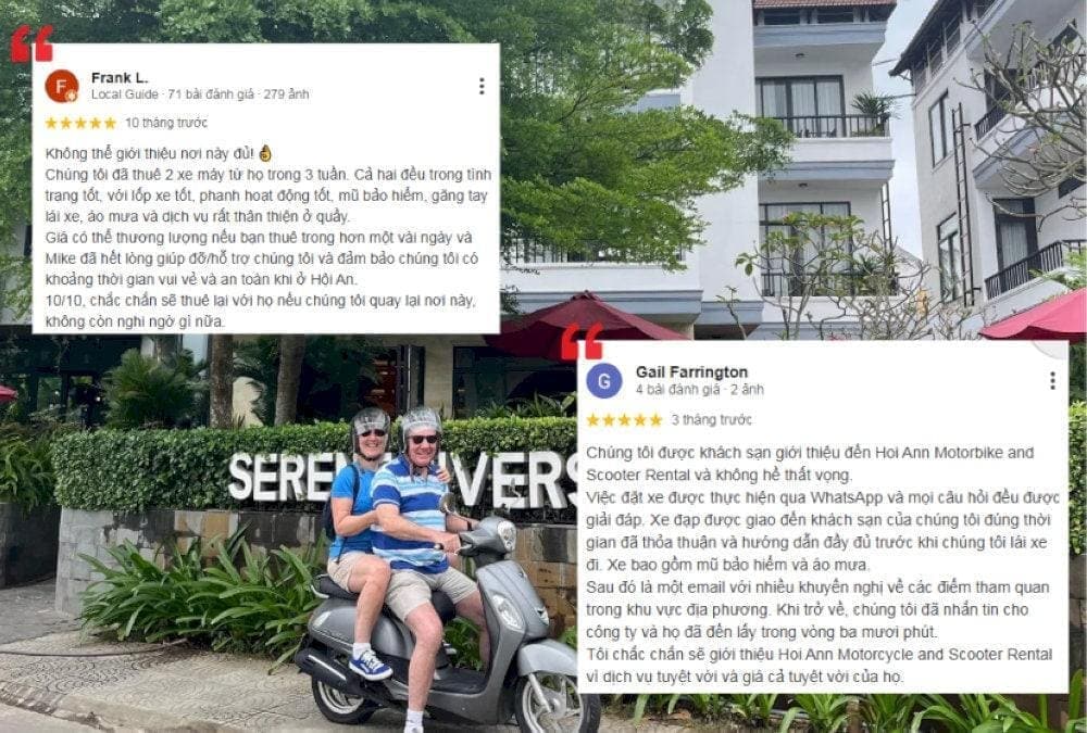 Khách hàng đánh giá cao về dịch vụ của Hoi An Motorbike & Scooter Rental