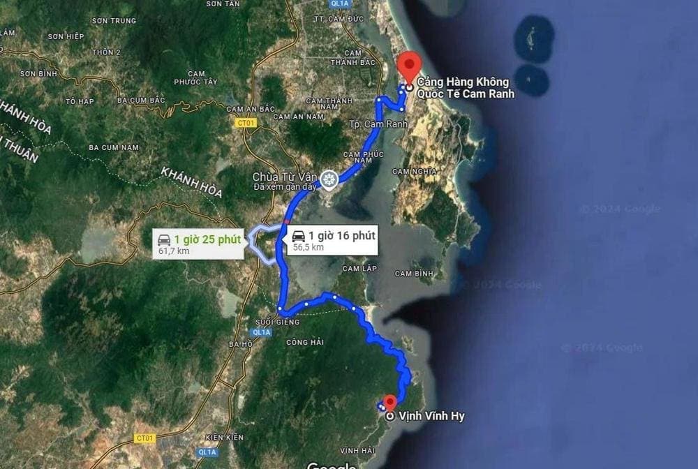 Khoảng cách từ sân bay Cam Ranh đến vịnh Vĩnh Hy