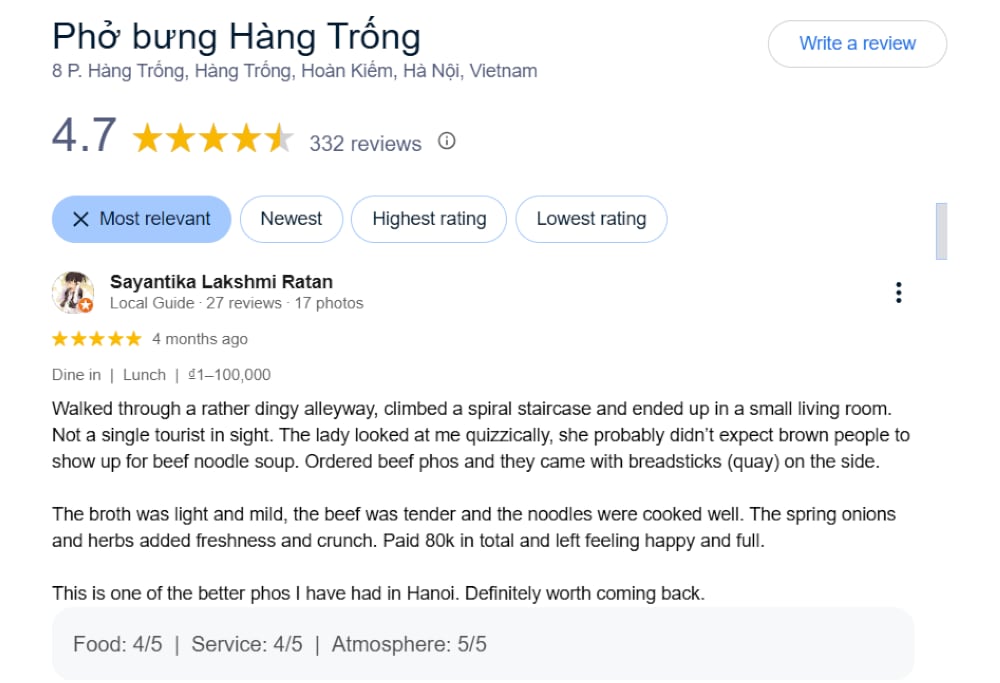 Reviews about Pho Bung Hang Trong