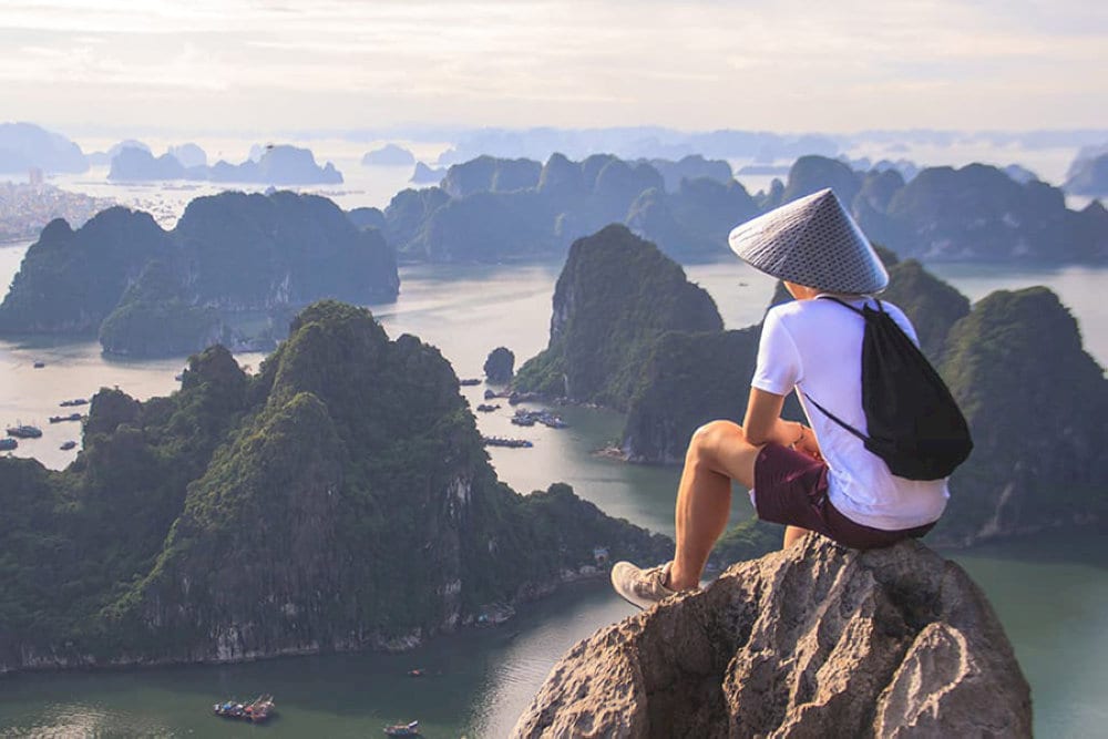 Enjoy the full view of Ha Long Bay from the top of Bai Tho Mountain