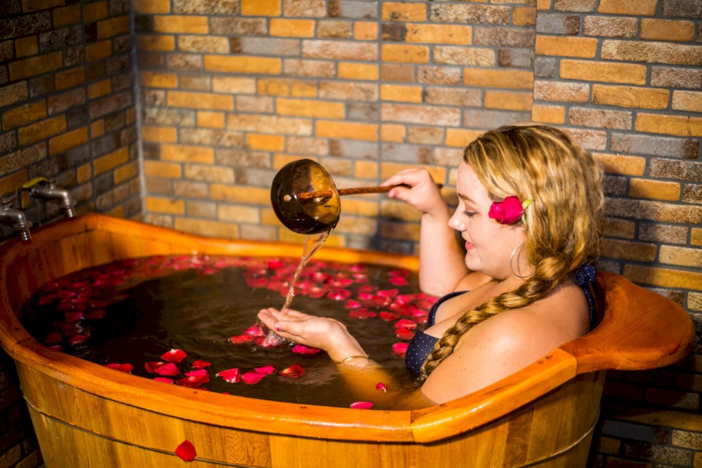 The aroma of the herbs blends with the surrounding mountain air, creating a spa-like moment in the heart of nature