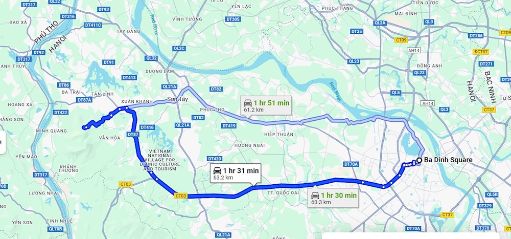 It takes about 2 hours to get to Ba Vi National Park from Hanoi