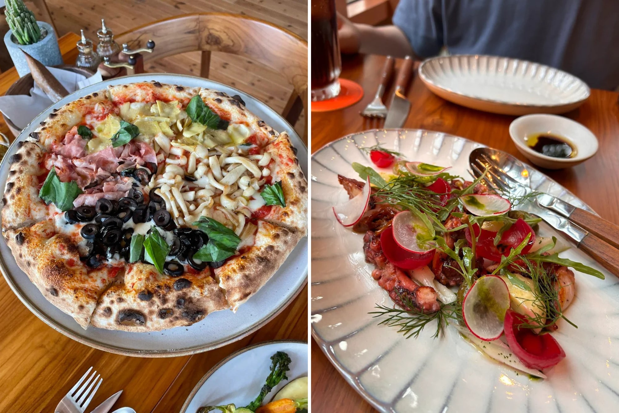 The pizza at Osteria is baked in a specialty oven and topped with high-quality ingredients for an authentic Italian taste