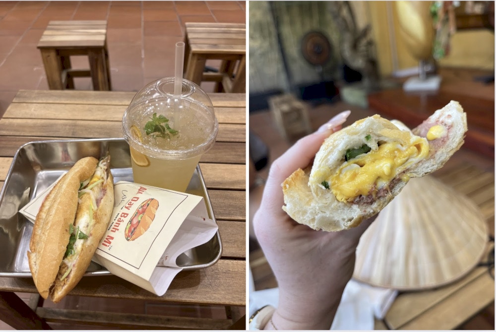 2 fried eggs, pate, and cheese banh mi