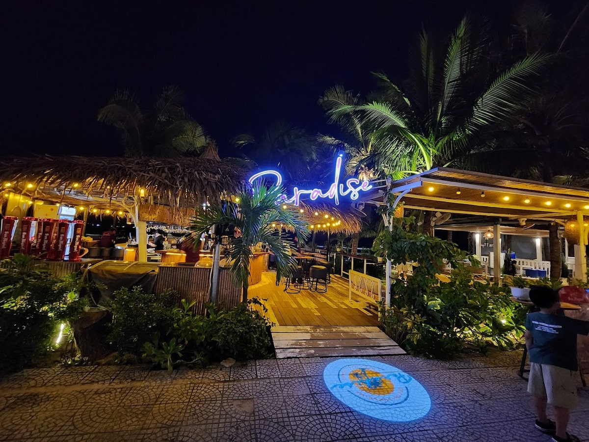 Paradise Beach Da Nang is brilliantly lit at night 