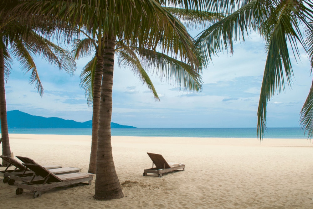 My Khe Beach in Danang is famous for its blue waters and white sand