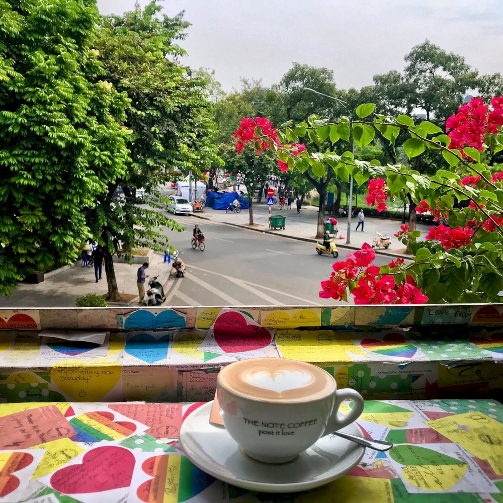 Don’t miss The Note Coffee in Hanoi, known for its walls covered in colorful notes from global visitors