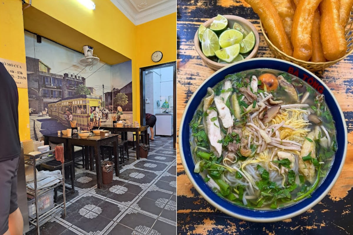 Bún Thang hấp dẫn với nước dùng trong thanh, topping trứng, giò chả xắt sợi và gà xé dai ngọt