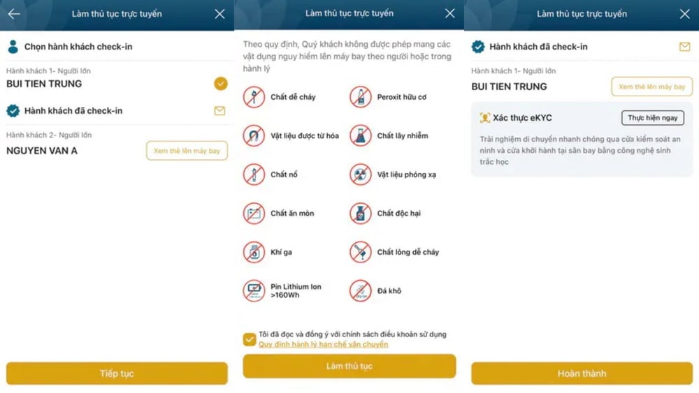 Check-in vé máy online trên ứng dụng Vietnam Airlines