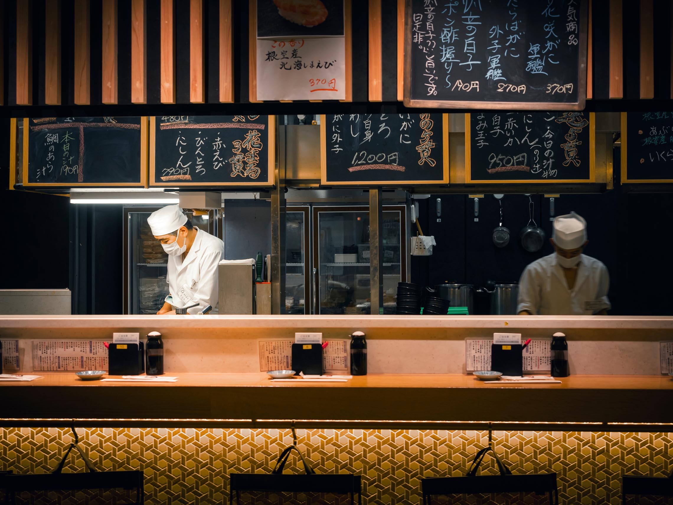 The distinctive atmosphere of one of the best restaurants in Tokyo, showcasing the city's celebrated dining culture