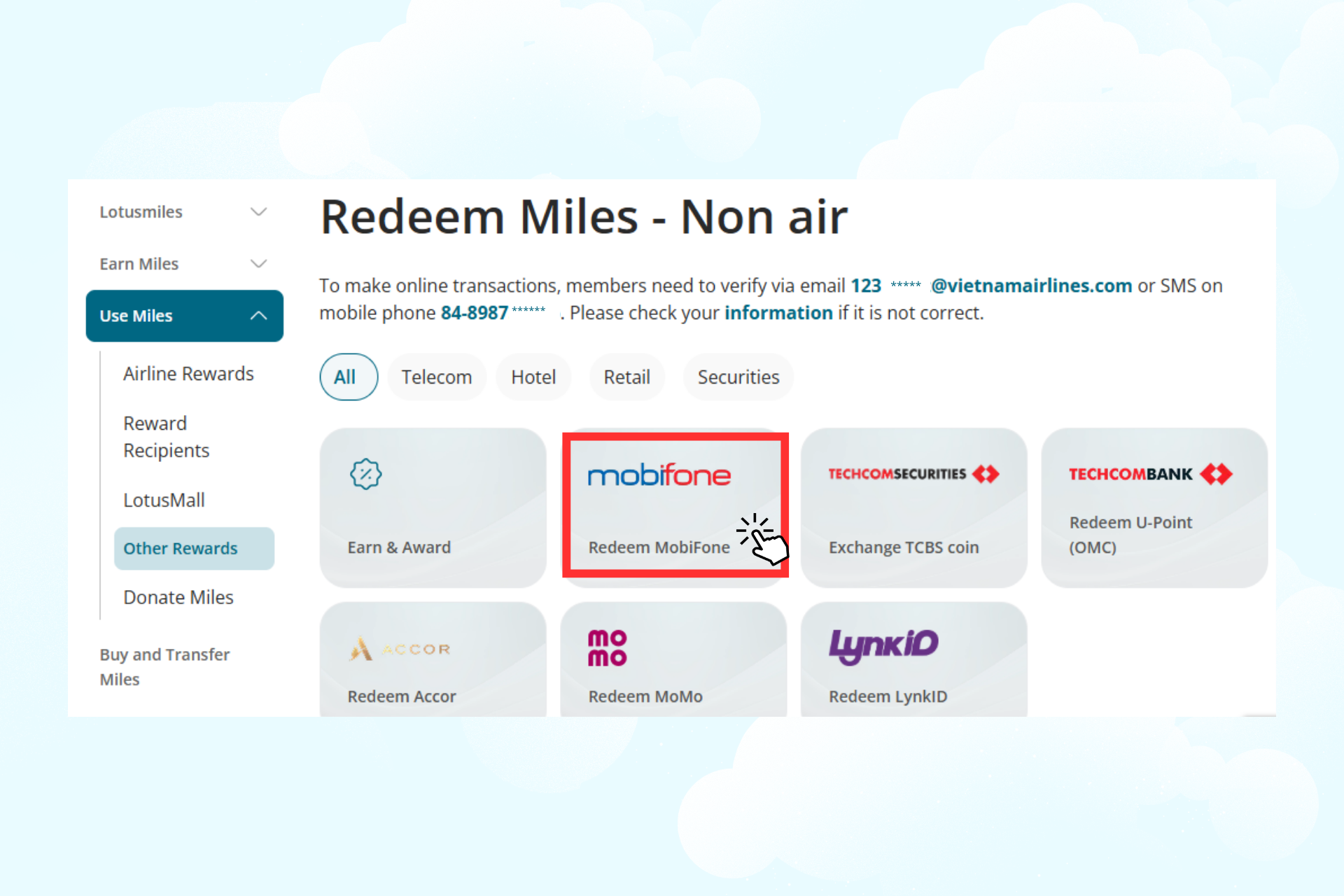 Hướng dẫn đổi cước MobiFone trên website VNA 3.