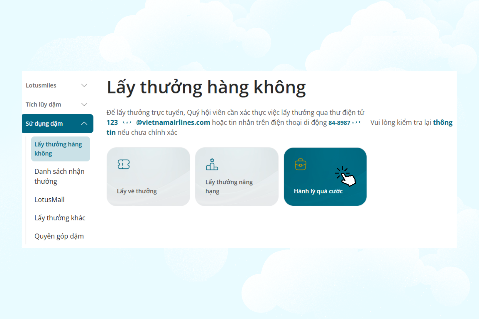 Đổi dặm lấy thưởng hành lý quá cước 3.2.