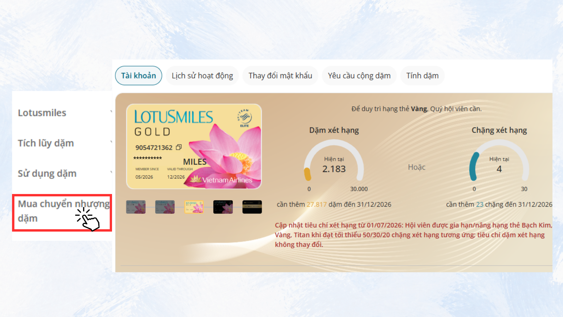 Đăng nhập tài khoản hội viên trên web.