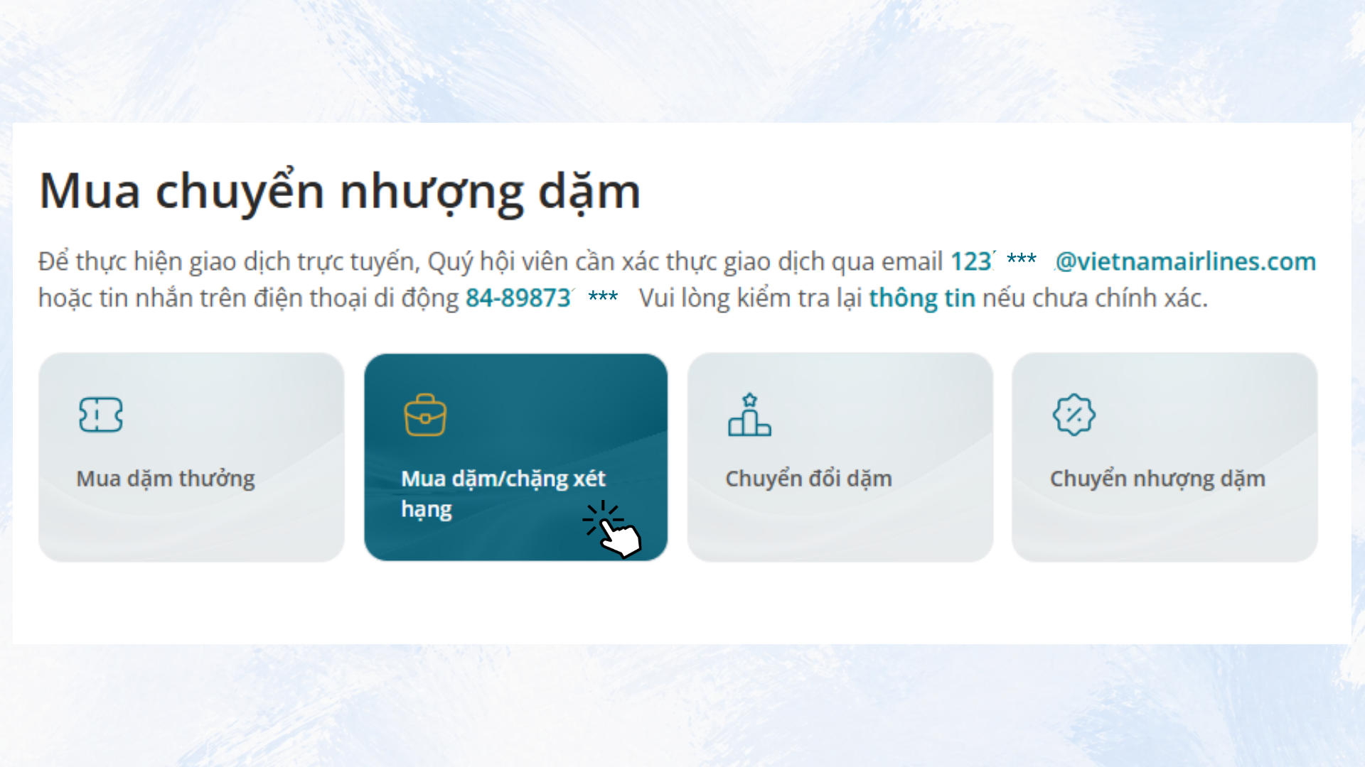 Đăng nhập tài khoản hội viên trên web.