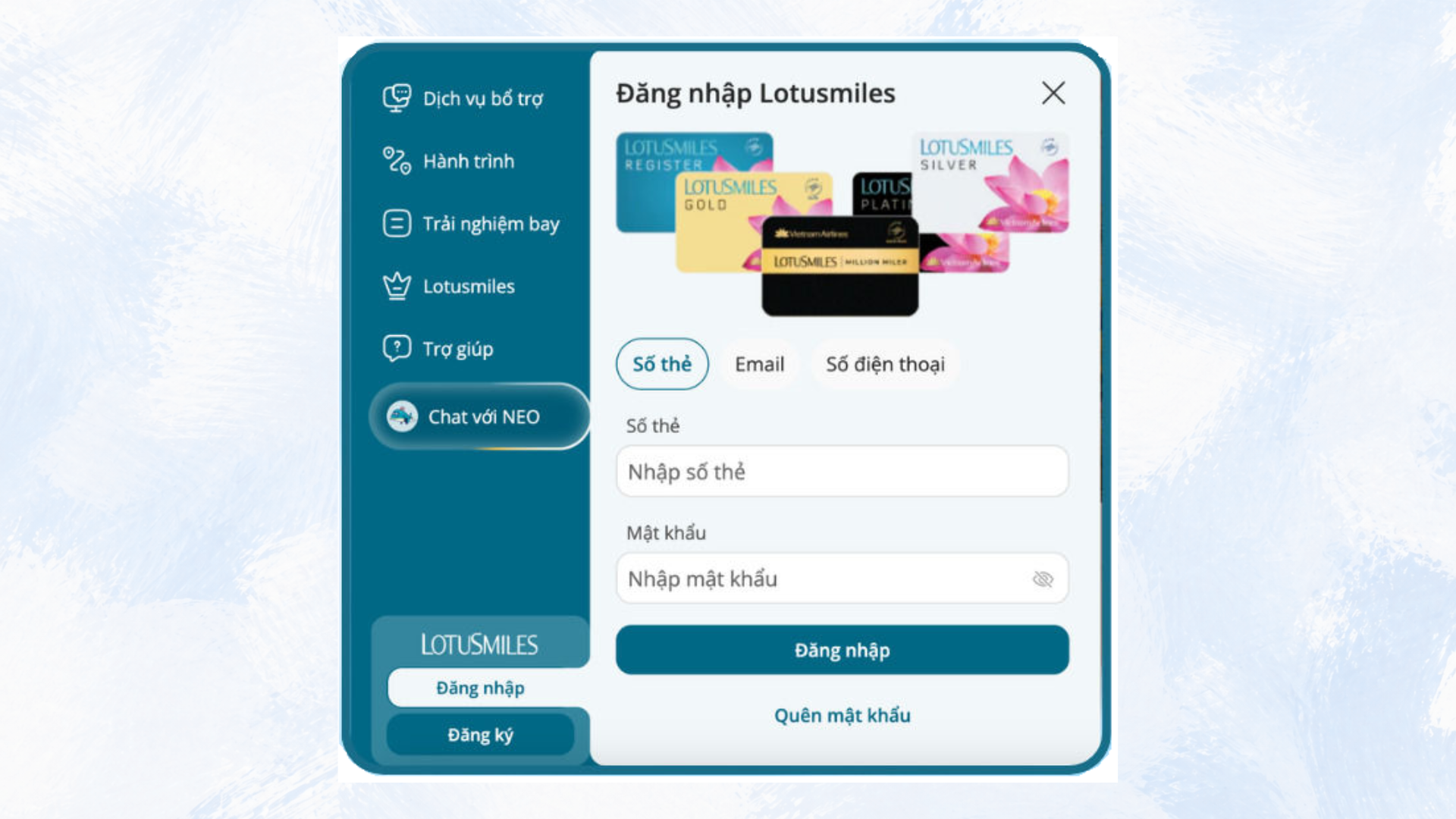 Đăng nhập tài khoản hội viên trên web.