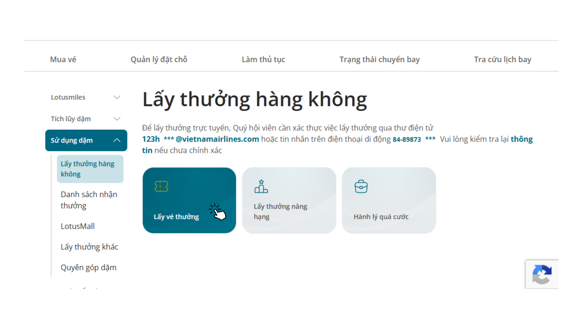 Hướng dẫn lấy vé thưởng trên website 3.2.