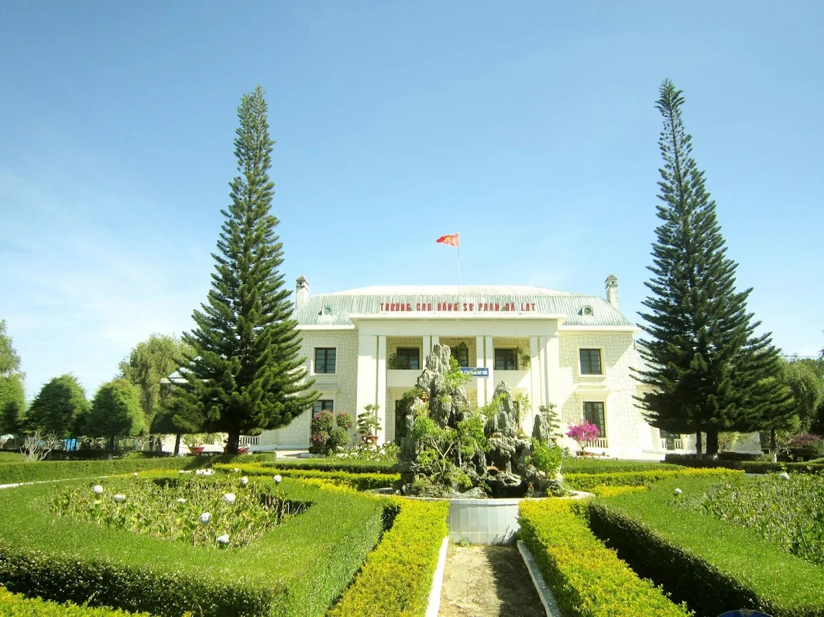 Khoảng sân rộng và dãy cây xanh quanh trường