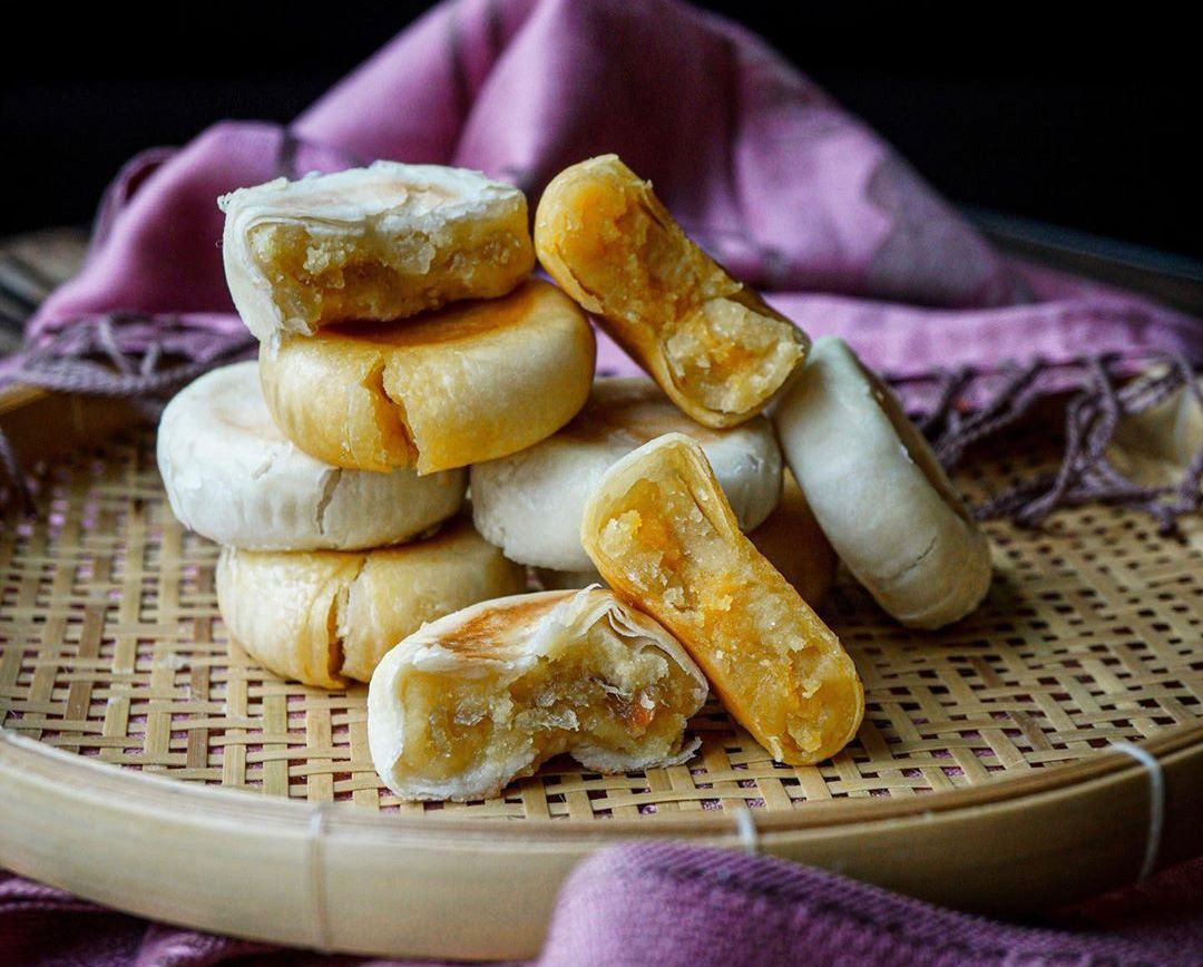 Durian pia cake combines layers of buttery pastry with sweet mung bean and bold durian filling