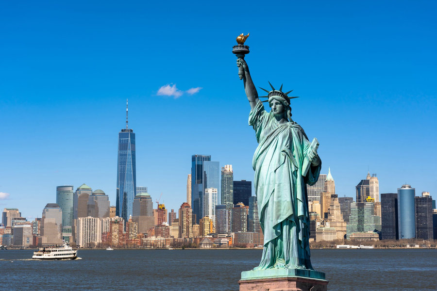 The Statue of Liberty is the universal symbol of freedom and democracy, welcoming visitors to the shores of America 
