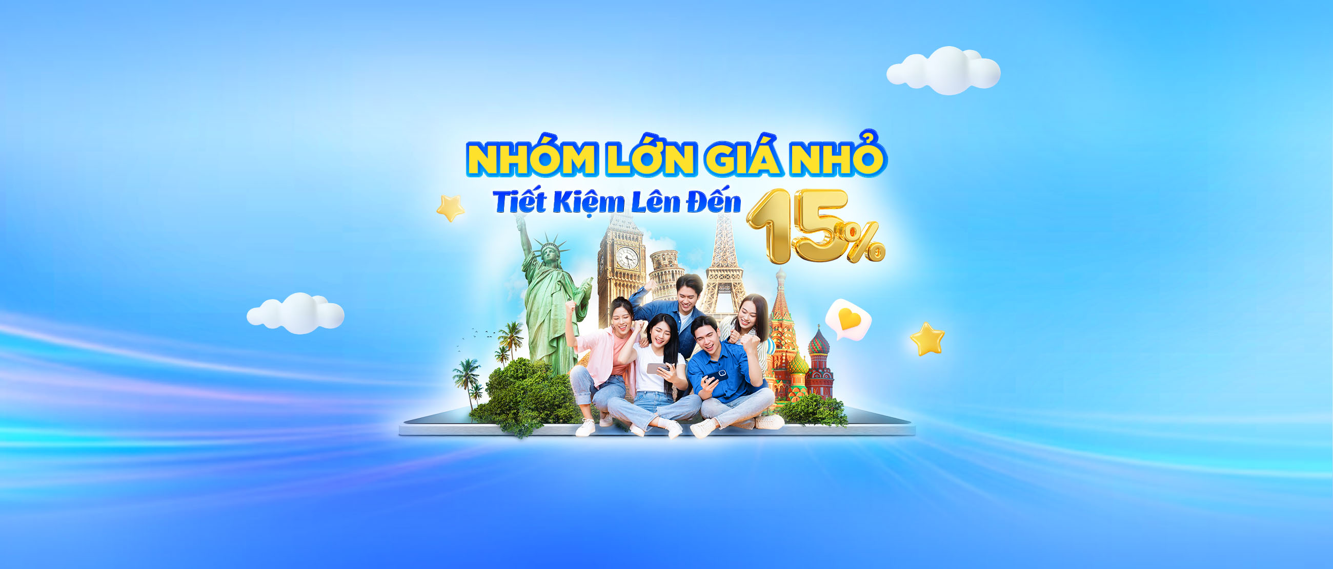 Mua vé máy bay khứ hồi theo nhóm giúp bạn tiết kiệm đến 15% giá vé (theo chương trình khuyến mại của Vietnam Airlines