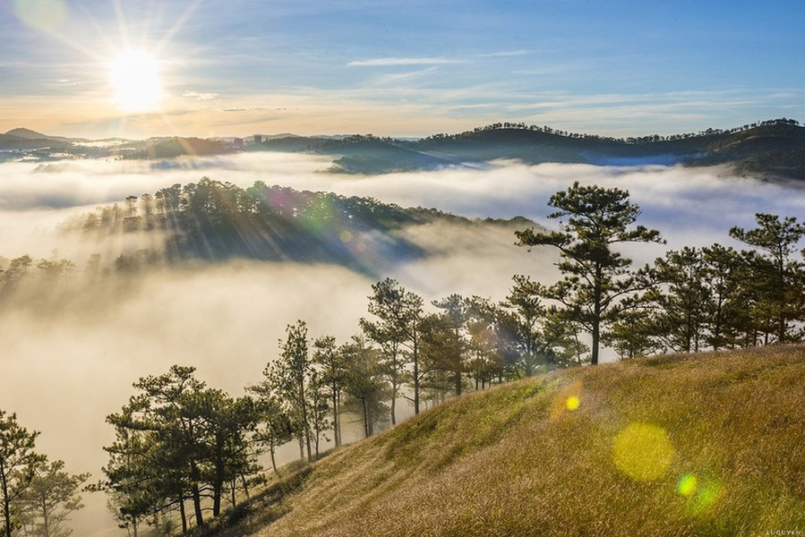 Early morning mist in Da Lat reflects the city's cool mountain climate