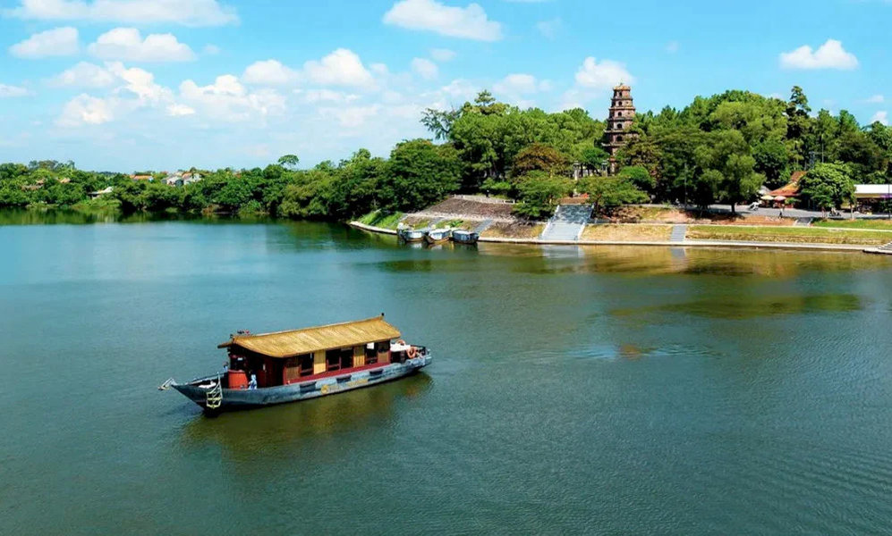 Perfume River is a scenic waterway perfect for dragon boat cruises and temple visits