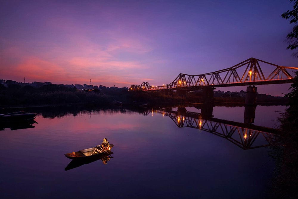 Long Bien Bridge, viewed from the deck of the Red River